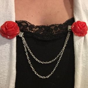 🍒3 For $35🍒Homemade Rose Cardigan / Collar Clips
